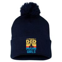 Proud Dad Of Two Awesome Girl I Dad Pom Pom 12in Knit Beanie