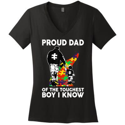 Proud Dad Of The Toughest Boy I Know Autism Awareness Women's V-Neck T-Shirt