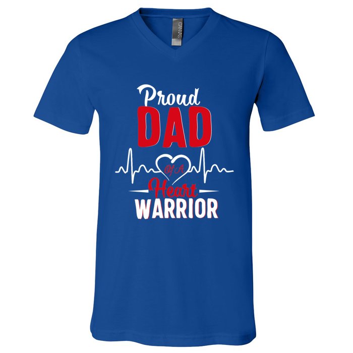 Proud Dad Of A Heart Warrior Chd Awareness Gift V-Neck T-Shirt