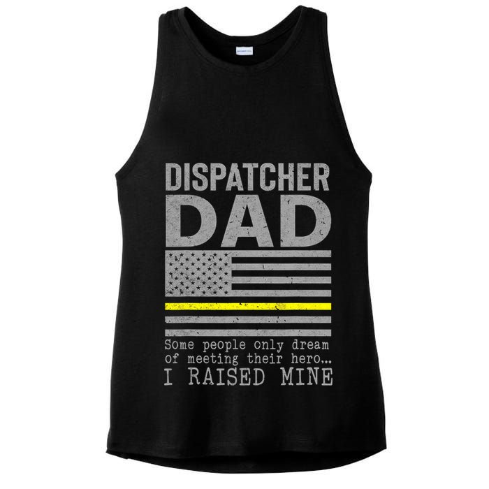 Proud Dad Of A 911 Dispatcher Thin Gold Line Dispatch Father Ladies PosiCharge Tri-Blend Wicking Tank