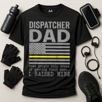 Proud Dad Of A 911 Dispatcher Thin Gold Line Dispatch Father Performance Shirt