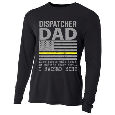 Proud Dad Of A 911 Dispatcher Thin Gold Line Dispatch Father Cooling Performance Long Sleeve Crew