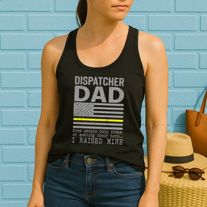 Proud Dad Of A 911 Dispatcher Thin Gold Line Dispatch Father Womens Tank Top