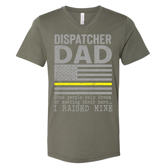 Proud Dad Of A 911 Dispatcher Thin Gold Line Dispatch Father V-Neck T-Shirt