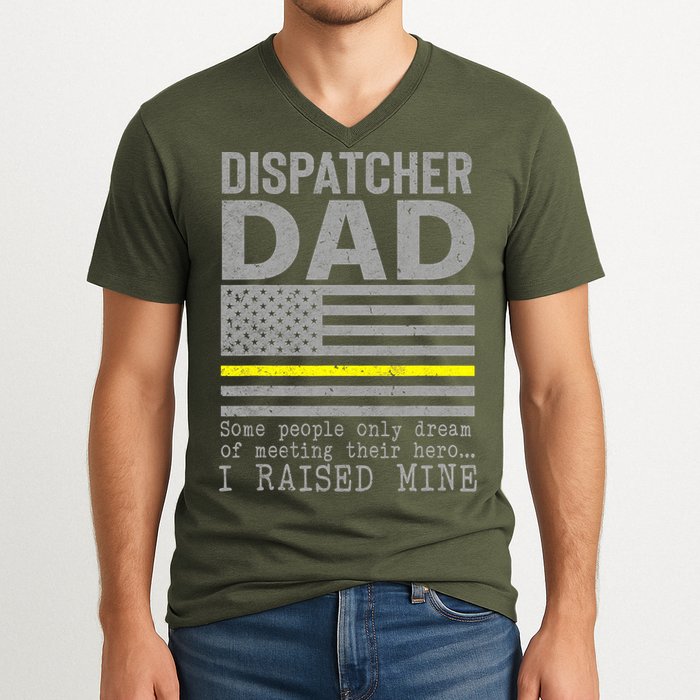 Proud Dad Of A 911 Dispatcher Thin Gold Line Dispatch Father V-Neck T-Shirt
