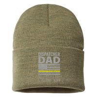 Proud Dad Of A 911 Dispatcher Thin Gold Line Dispatch Father Sustainable Knit Beanie