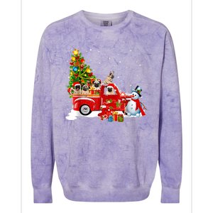 Pug Dog On Red Truck Christmas Pajama Funny Xmas Tree Colorblast Crewneck Sweatshirt