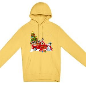 Pug Dog On Red Truck Christmas Pajama Funny Xmas Tree Premium Pullover Hoodie