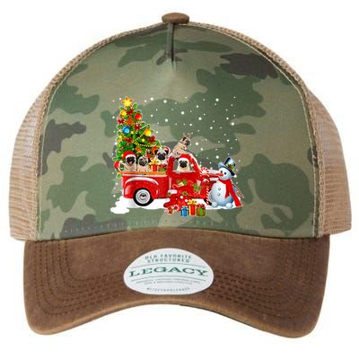 Pug Dog On Red Truck Christmas Pajama Funny Xmas Tree Legacy Tie Dye Trucker Hat