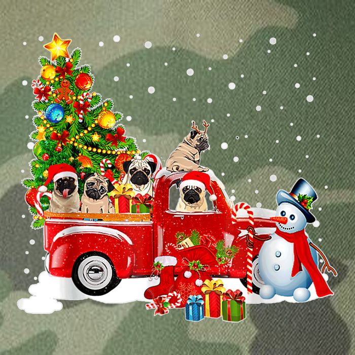 Pug Dog On Red Truck Christmas Pajama Funny Xmas Tree Legacy Tie Dye Trucker Hat