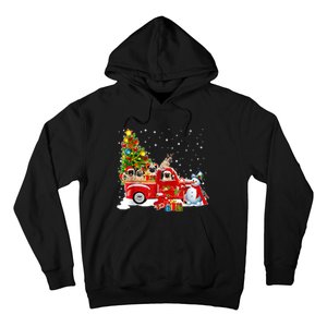 Pug Dog On Red Truck Christmas Pajama Funny Xmas Tree Hoodie