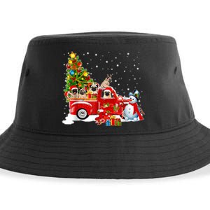 Pug Dog On Red Truck Christmas Pajama Funny Xmas Tree Sustainable Bucket Hat