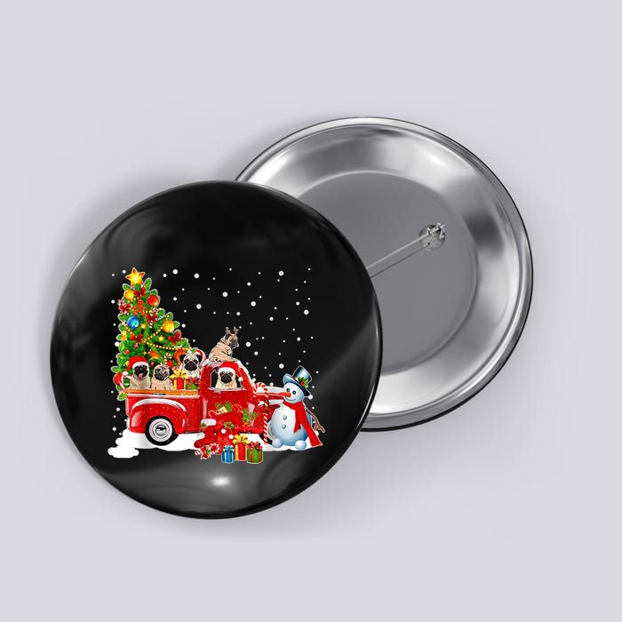 Pug Dog On Red Truck Christmas Pajama Funny Xmas Tree Button