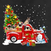 Pug Dog On Red Truck Christmas Pajama Funny Xmas Tree Adult Drive Performance Visor