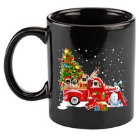 Pug Dog On Red Truck Christmas Pajama Funny Xmas Tree 11oz C Handle Ceramic Mug