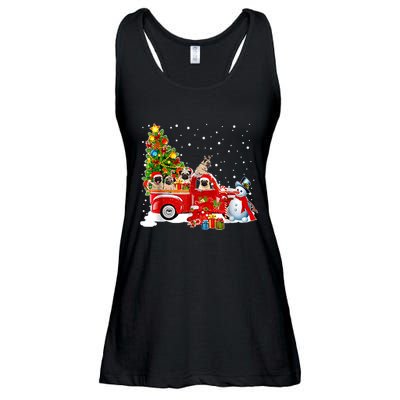 Pug Dog On Red Truck Christmas Pajama Funny Xmas Tree Ladies Essential Flowy Tank