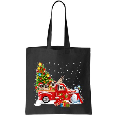 Pug Dog On Red Truck Christmas Pajama Funny Xmas Tree Bag