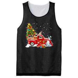 Pug Dog On Red Truck Christmas Pajama Funny Xmas Tree Mesh Reversible Basketball Jersey Tank