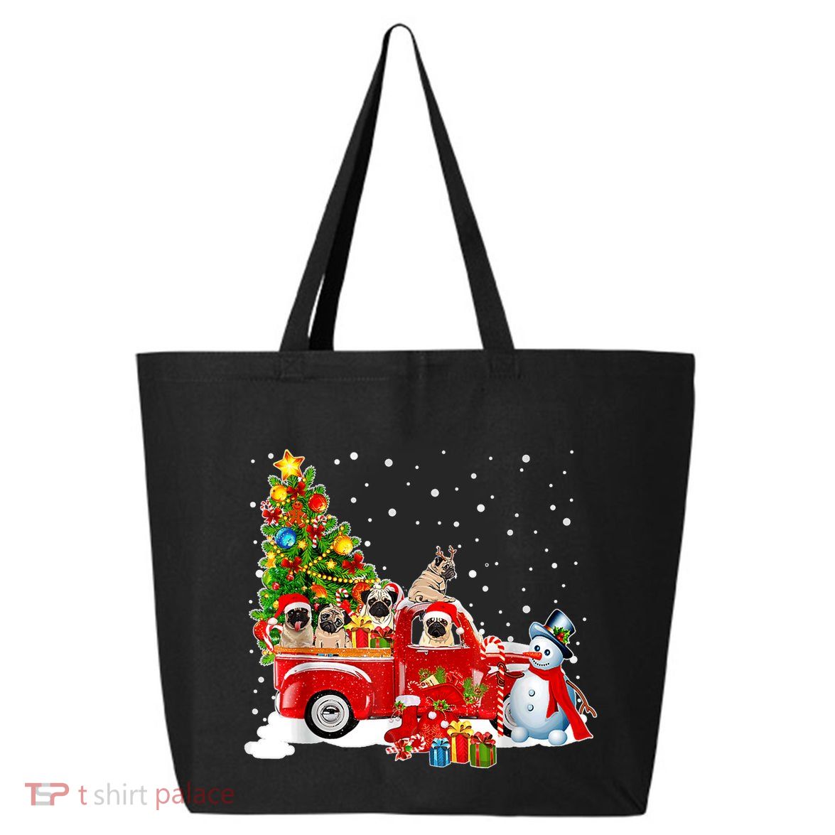 Pug Dog On Red Truck Christmas Pajama Funny Xmas Tree 25L Jumbo Tote