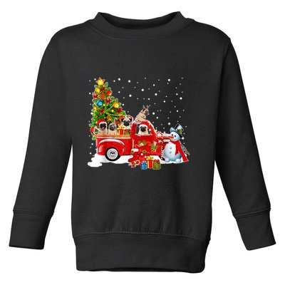 Pug Dog On Red Truck Christmas Pajama Funny Xmas Tree Toddler Sweatshirt