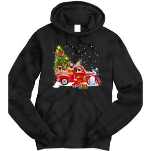 Pug Dog On Red Truck Christmas Pajama Funny Xmas Tree Tie Dye Hoodie