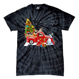 Pug Dog On Red Truck Christmas Pajama Funny Xmas Tree Tie-Dye T-Shirt