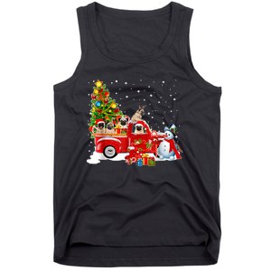 Pug Dog On Red Truck Christmas Pajama Funny Xmas Tree Tank Top