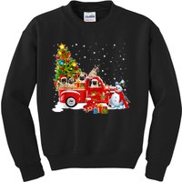 Pug Dog On Red Truck Christmas Pajama Funny Xmas Tree Kids Sweatshirt