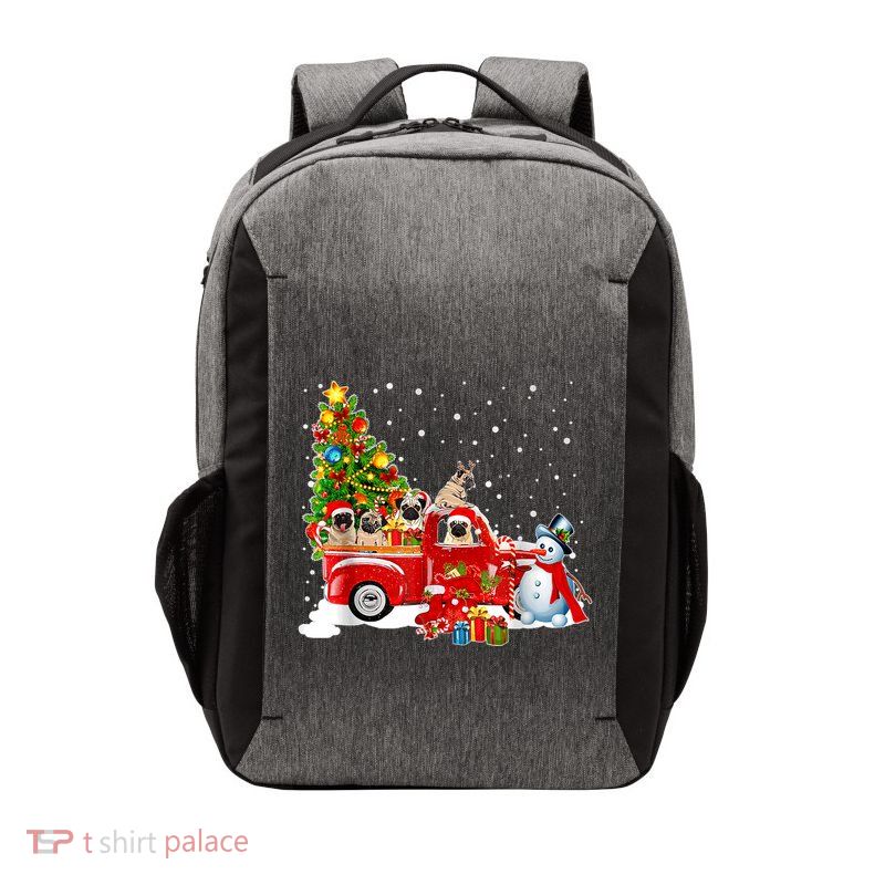 Pug Dog On Red Truck Christmas Pajama Funny Xmas Tree Vector Backpack