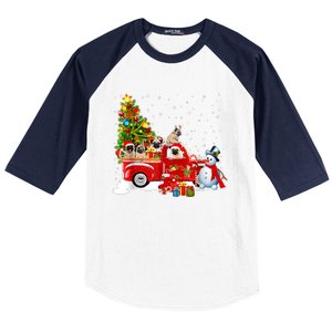 Pug Dog On Red Truck Christmas Pajama Funny Xmas Tree Baseball Sleeve Shirt