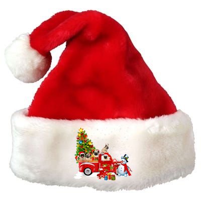 Pug Dog On Red Truck Christmas Pajama Funny Xmas Tree Premium Christmas Santa Hat