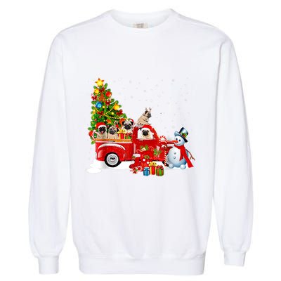 Pug Dog On Red Truck Christmas Pajama Funny Xmas Tree Garment-Dyed Sweatshirt