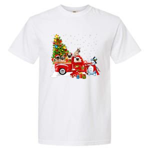 Pug Dog On Red Truck Christmas Pajama Funny Xmas Tree Garment-Dyed Heavyweight T-Shirt