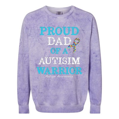 Proud Dad Of A Warrior Autism Awareness Colorblast Crewneck Sweatshirt