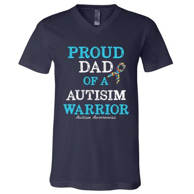 Proud Dad Of A Warrior Autism Awareness V-Neck T-Shirt