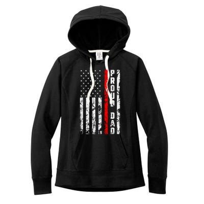 Proud Dad Of Firefighter Gift Patriotic Firefighters Dad Gift Women's Fleece Hoodie