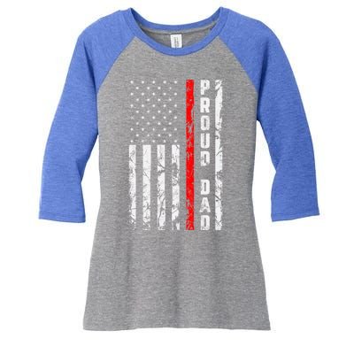 Proud Dad Of Firefighter Gift Patriotic Firefighters Dad Gift Women's Tri-Blend 3/4-Sleeve Raglan Shirt