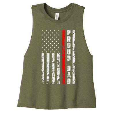 Proud Dad Of Firefighter Gift Patriotic Firefighters Dad Gift Women's Racerback Cropped Tank