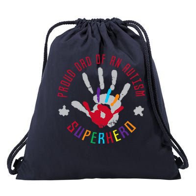 Proud Dad Of An Autism Superhero Hand Print Drawstring Bag