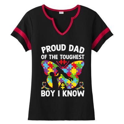 Proud Dad Of The Toughest I Know Autism Awareness Ladies Halftime Notch Neck Tee