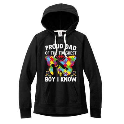 Proud Dad Of The Toughest I Know Autism Awareness Women's Fleece Hoodie