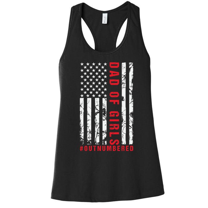 Patriotic Dad Of Girls Outnumbered American Flag Apparel Women's Racerback Tank