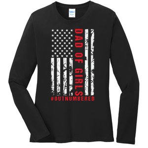 Patriotic Dad Of Girls Outnumbered American Flag Apparel Ladies Long Sleeve Shirt