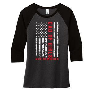 Patriotic Dad Of Girls Outnumbered American Flag Apparel Women's Tri-Blend 3/4-Sleeve Raglan Shirt