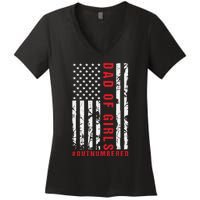 Patriotic Dad Of Girls Outnumbered American Flag Apparel Women's V-Neck T-Shirt