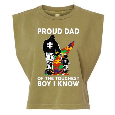 Proud Dad Of The Toughest Boy I Know Autism Awareness Garment-Dyed Women's Muscle Tee