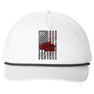 Proud Dad Of A Firefighter American Flag And Firetruck Meaningful Gift Snapback Five-Panel Rope Hat