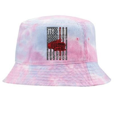 Proud Dad Of A Firefighter American Flag And Firetruck Meaningful Gift Tie-Dyed Bucket Hat