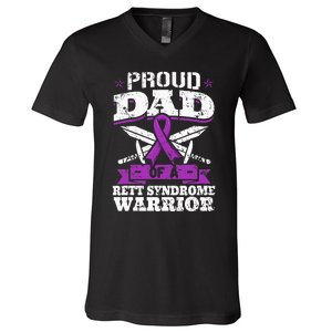 Proud Dad Of A Rett Syndrome Warrior RTT Awareness Daddy V-Neck T-Shirt