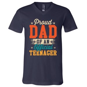 Proud Dad Of Teenager 13th Birthday Gift Boy Girl V-Neck T-Shirt